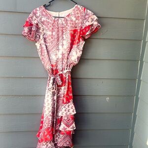 Calvin Klein Red and Pink Patterned Dress Short Sleeve size M